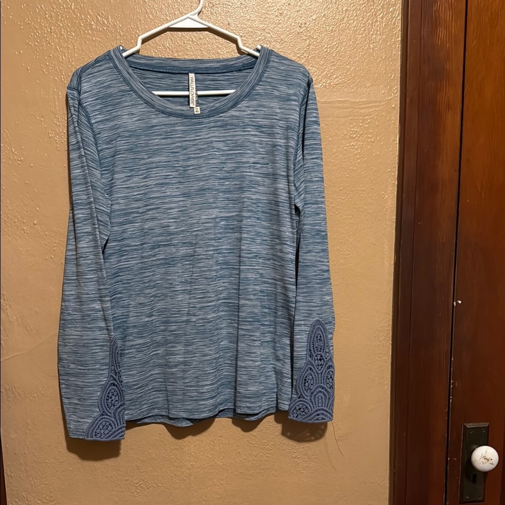 Blue Long Sleeve Top with Patterned Cuffs